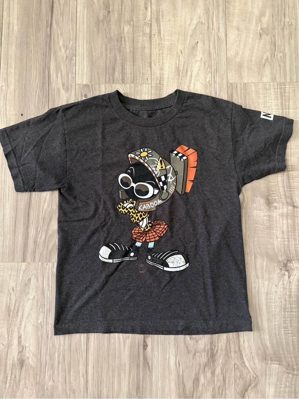 Neff Dark Gray Kids Graphic Tee with Colorful Cartoon Print